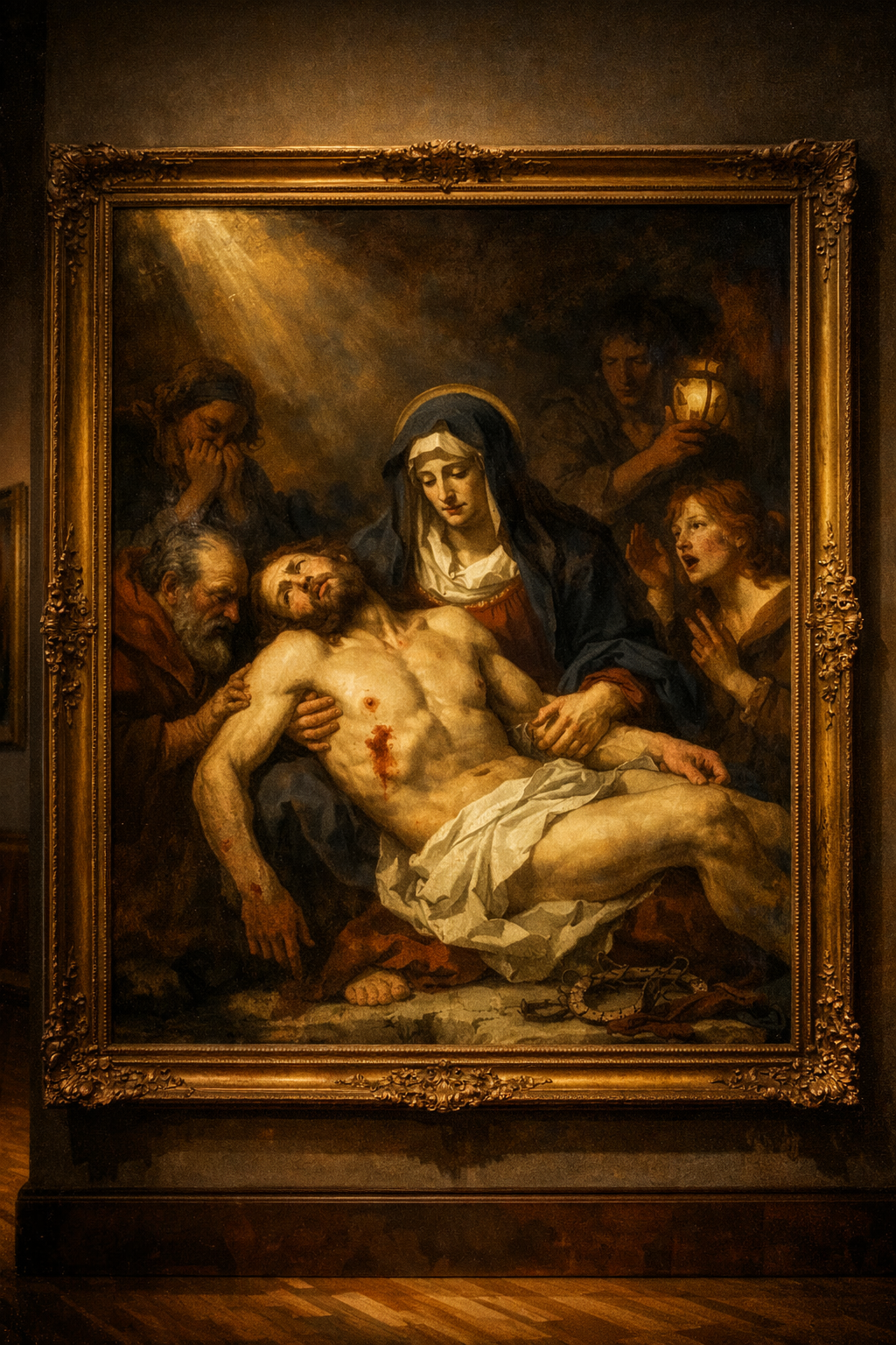 Przykład malarstwa barokowego z charakterystycznym chiaroscuro