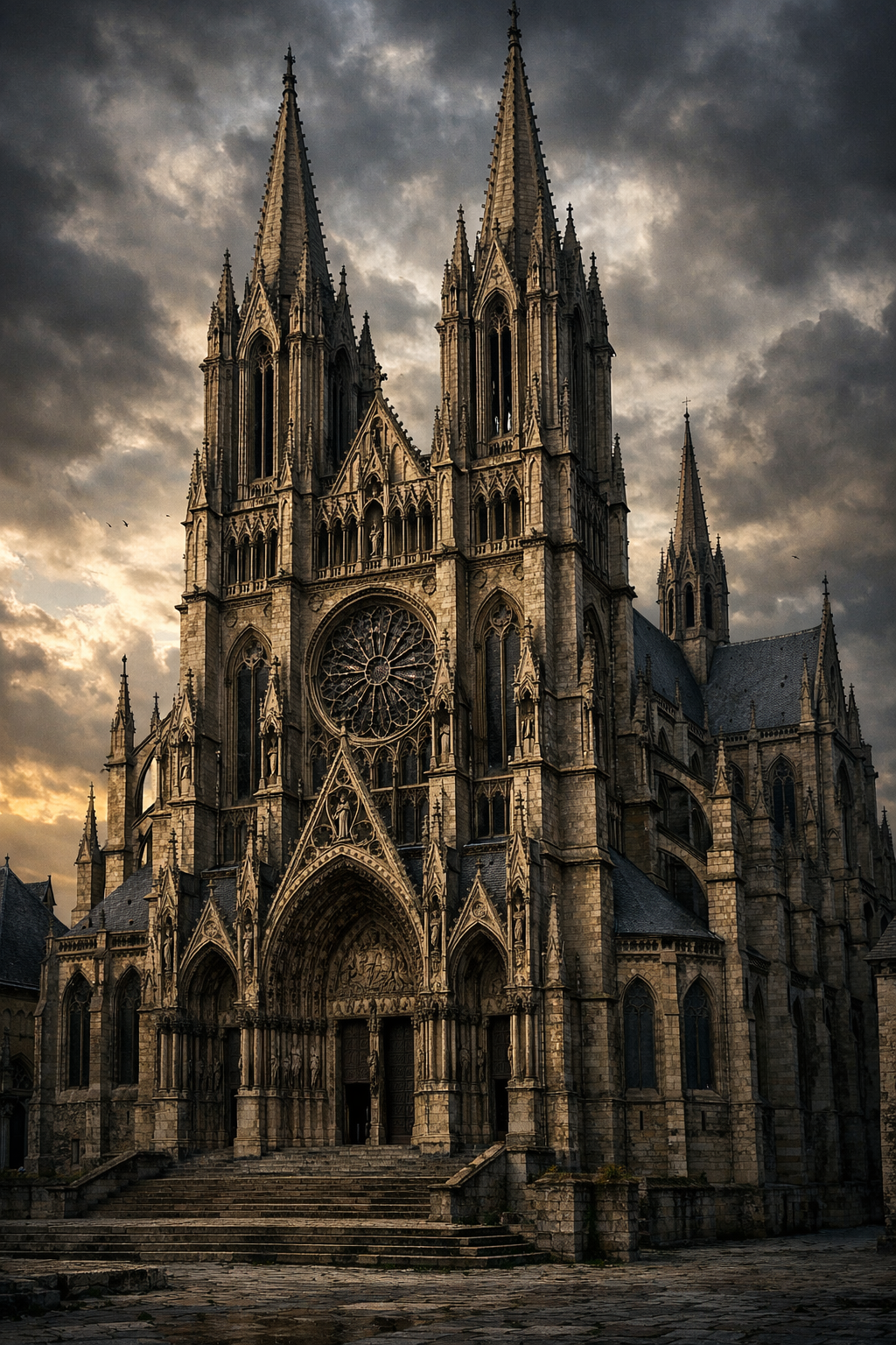 Przykład architektury gotyckiej z strzelistymi wieżami