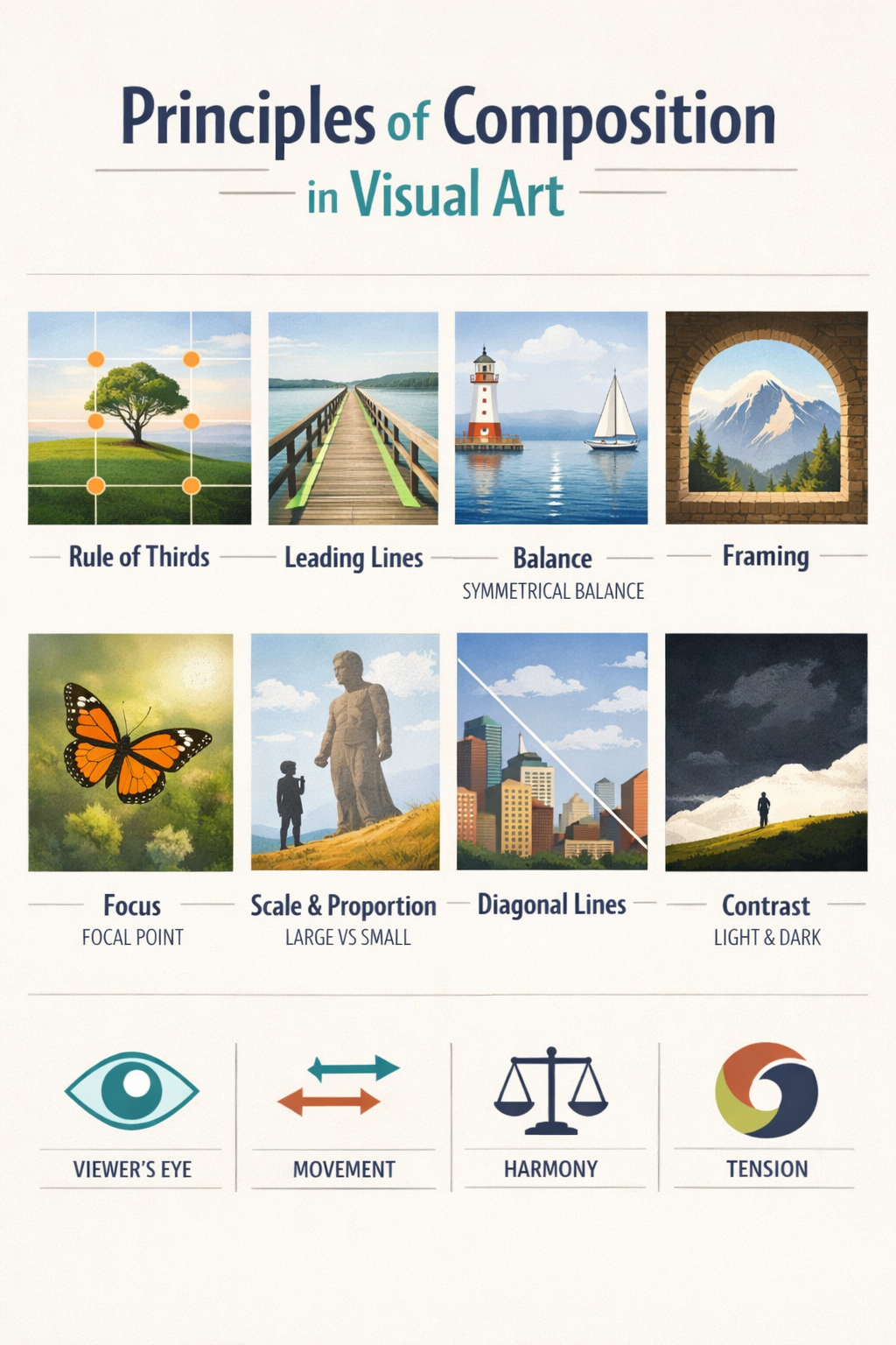 Schemat zasad kompozycji w sztuce wizualnej