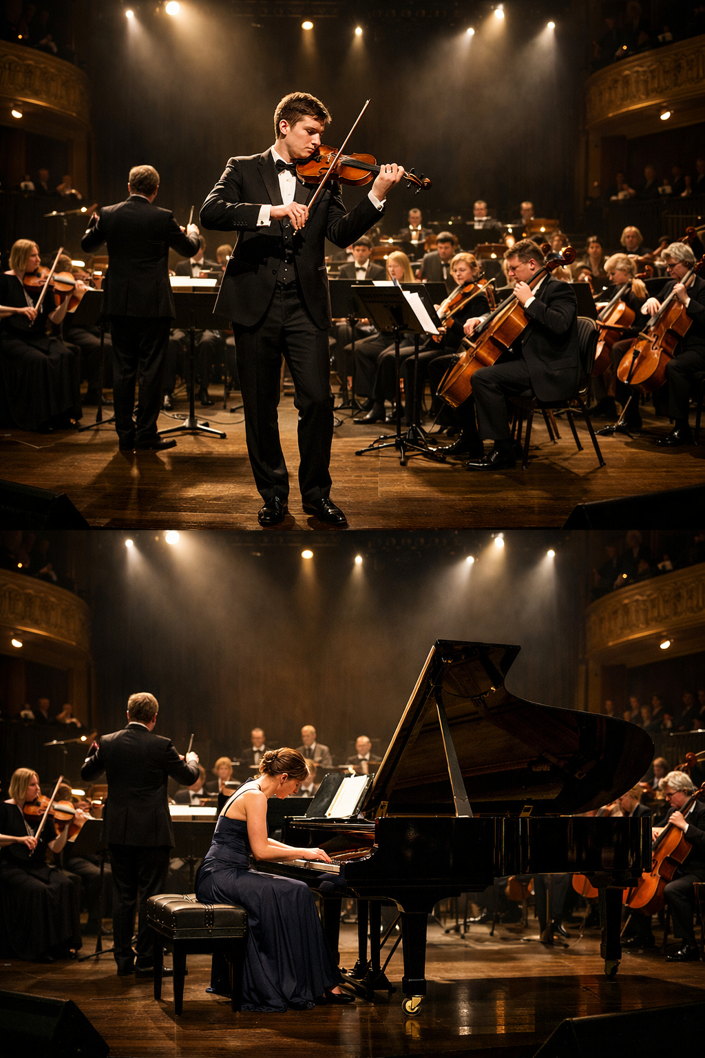 Solista wykonujący koncert z orkiestrą symfoniczną