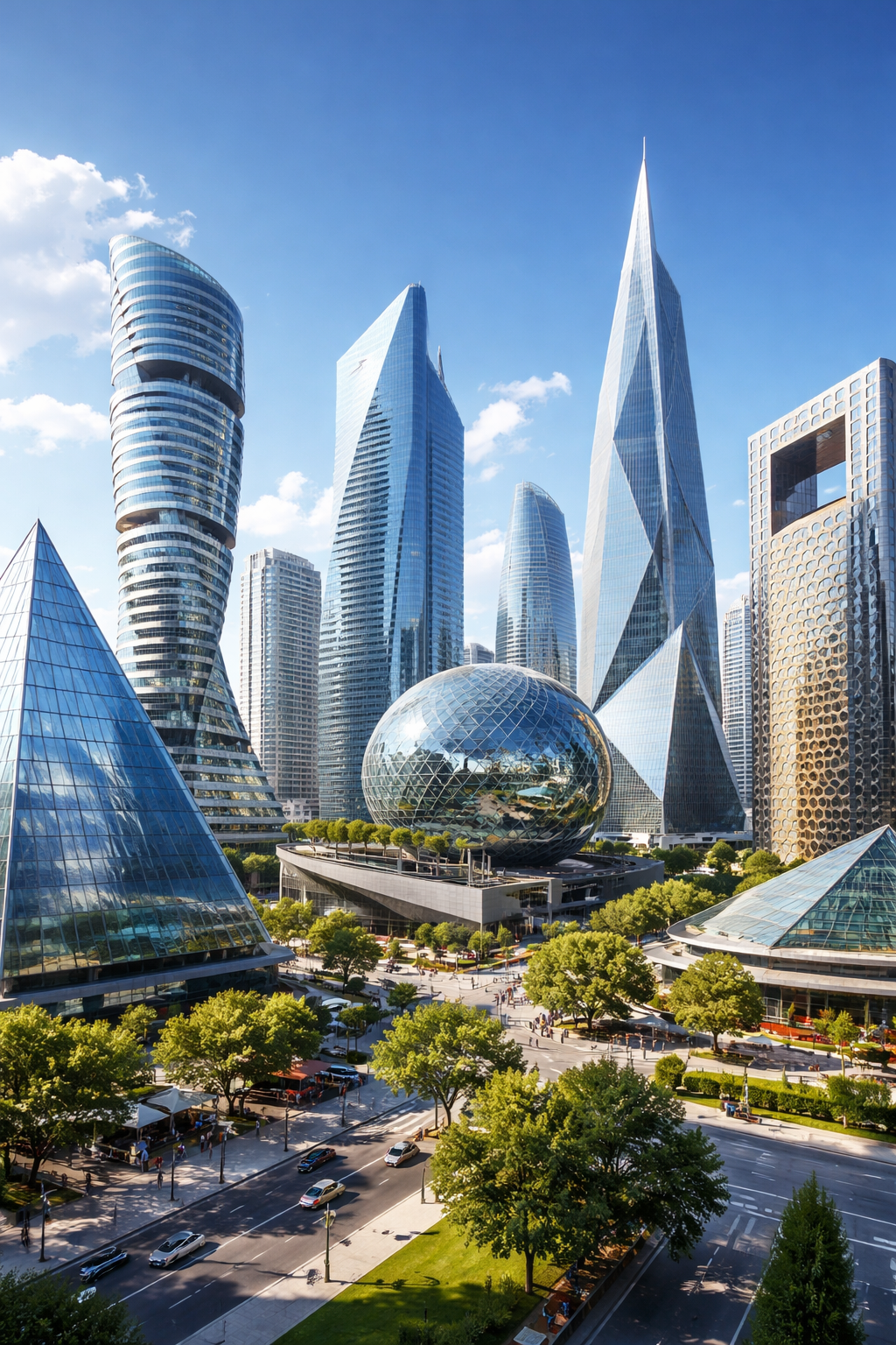 Różne kształty budynków w architekturze