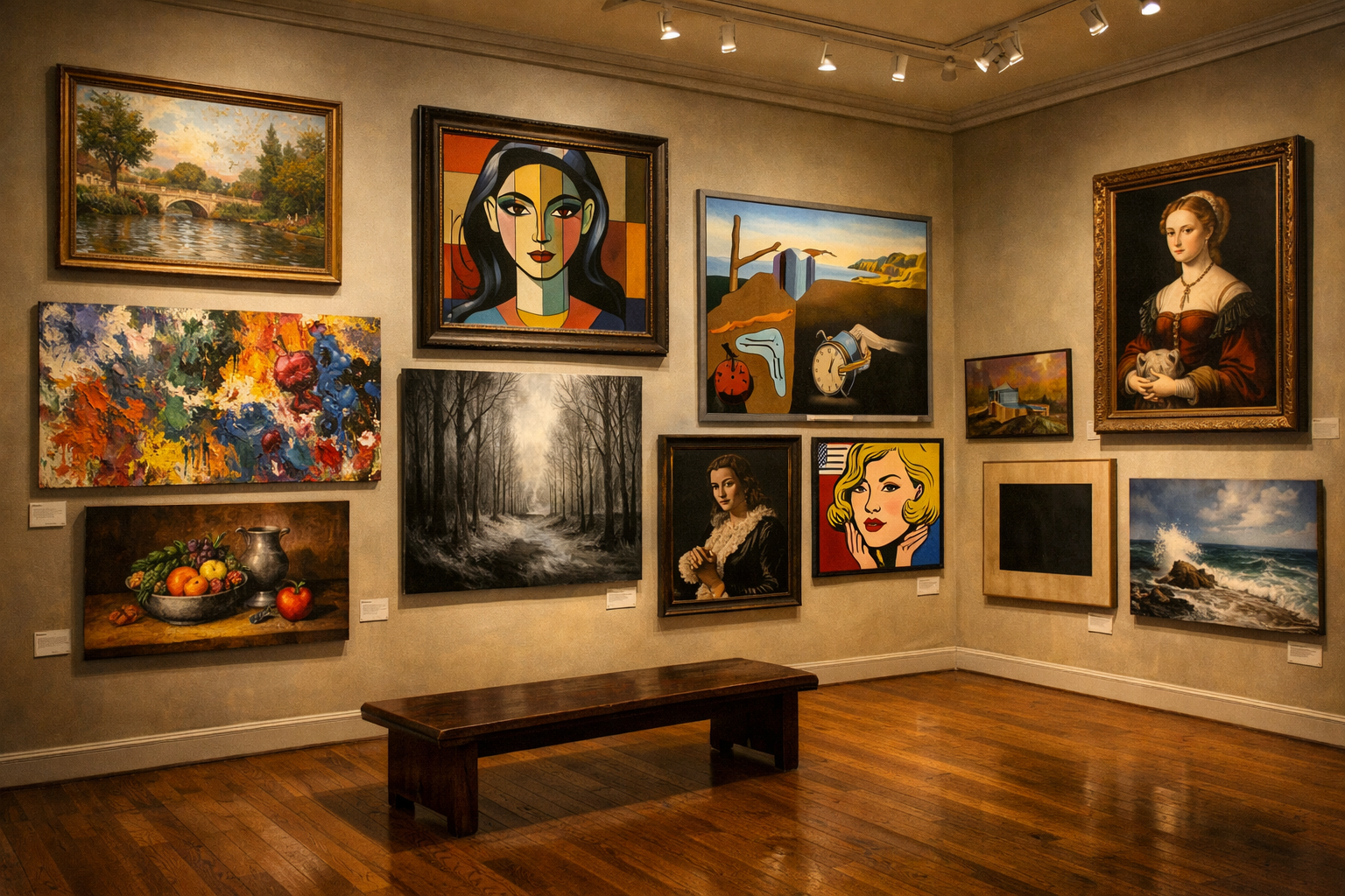 Przykład obrazu malarskiego pokazujący różne techniki i style