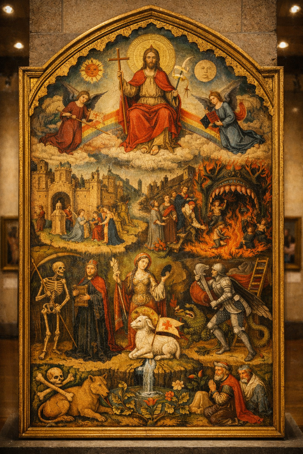 Przykład malarstwa średniowiecznego z charakterystyczną symboliką