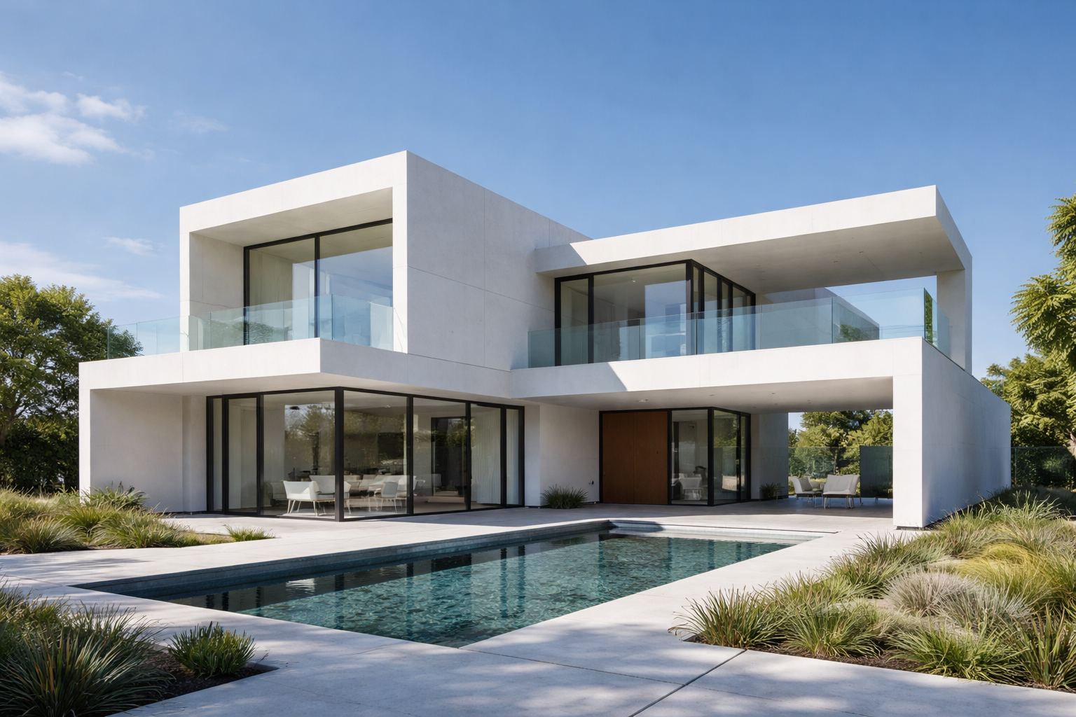 Przykład architektury modernistycznej z prostymi, geometrycznymi formami