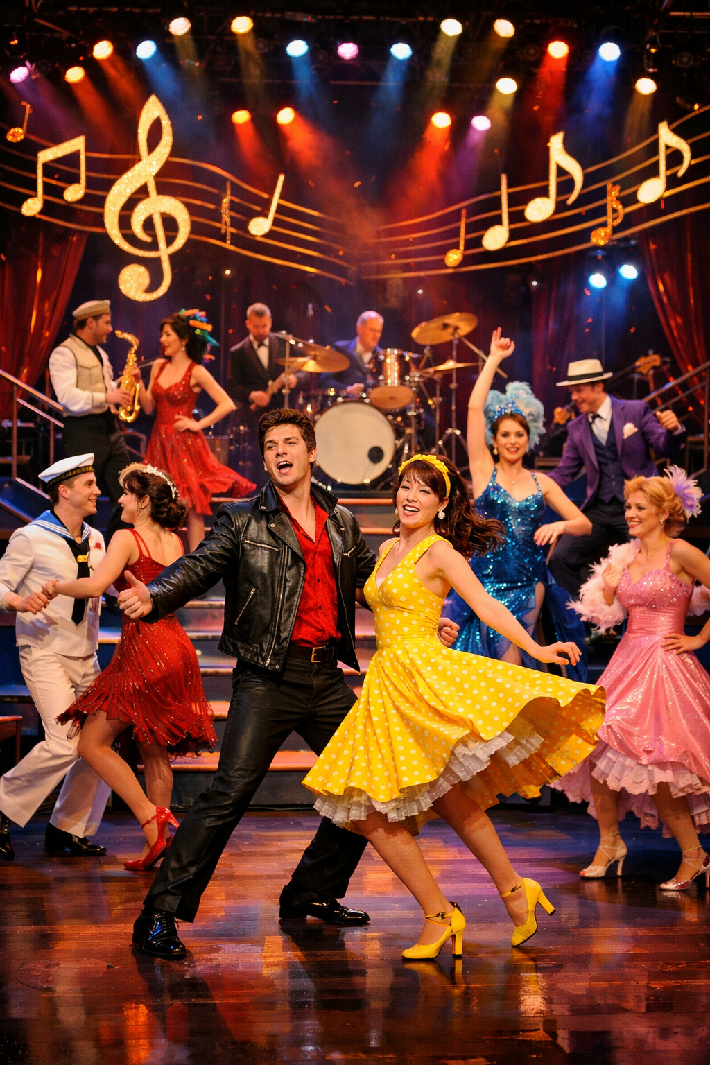 Przykład musicalu teatralnego z muzyką i tańcem