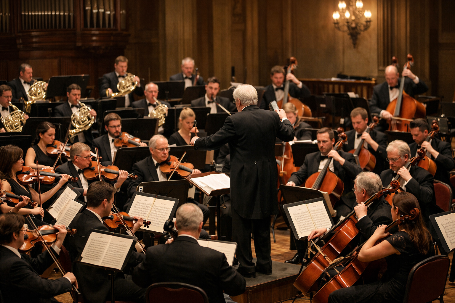 Orkiestra symfoniczna podczas koncertu muzyki klasycznej