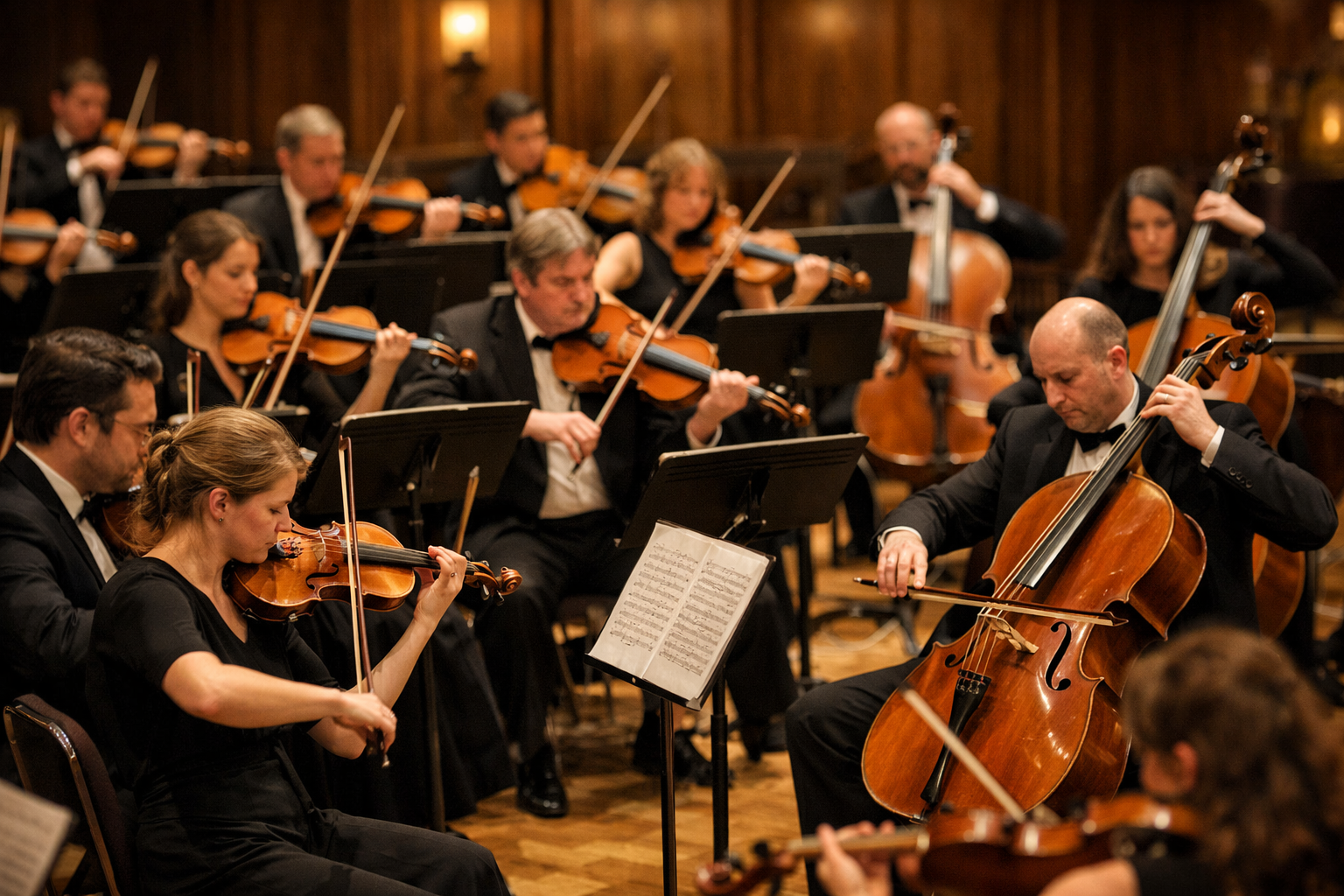 Sekcja instrumentów smyczkowych w orkiestrze symfonicznej