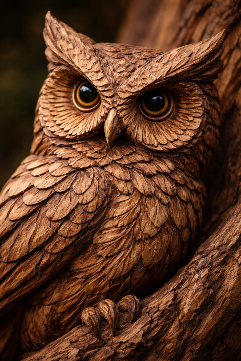 Rzeźba drewniana z widoczną teksturą i słojami