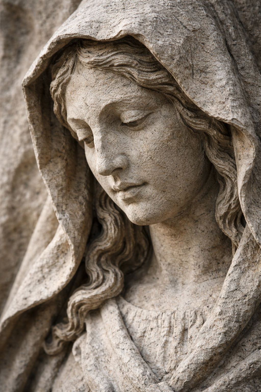 Rzeźba wykonana z kamienia z widocznymi śladami dłuta