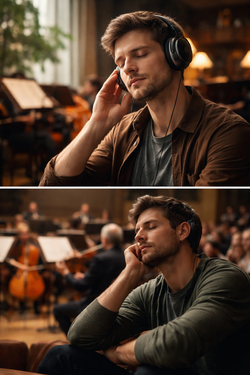 Osoba słuchająca muzyki klasycznej z uwagą na różne elementy