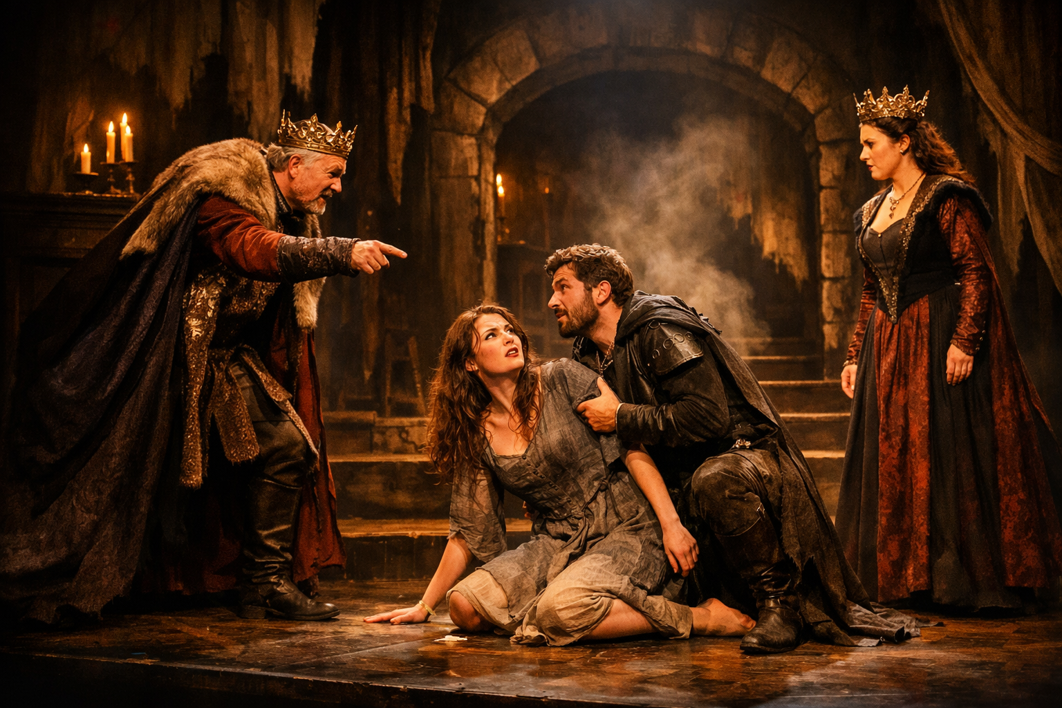 Scena teatralna z aktorami podczas przedstawienia