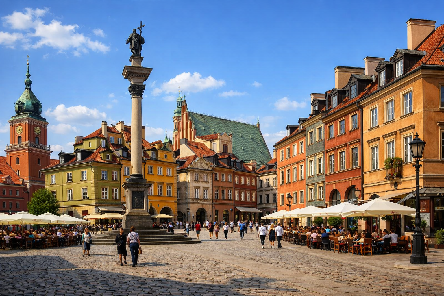Widok na Stare Miasto w Warszawie z charakterystyczną architekturą